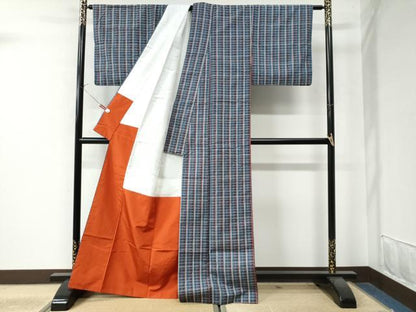 平和屋着物●上質な紬 格子柄 正絹 逸品 CAAW8340yc