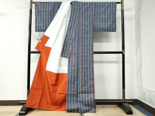 平和屋着物●上質な紬 格子柄 正絹 逸品 CAAW8340yc