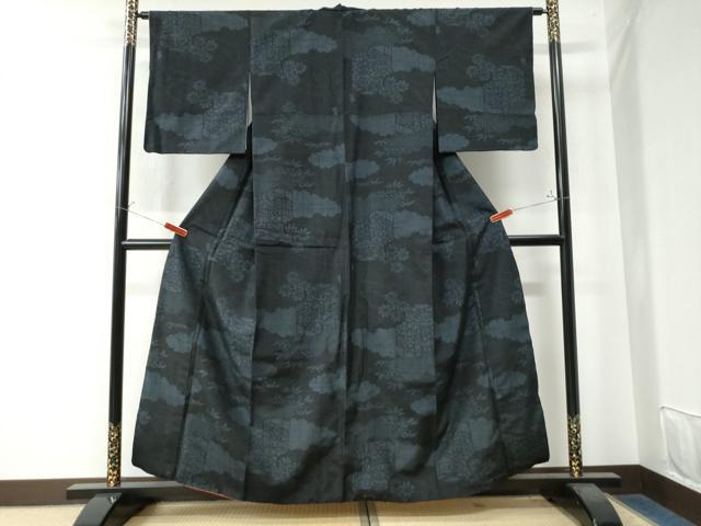 平和屋着物●結城紬　100亀甲　雲取り貝桶草花文　正絹　逸品　CAAW8345yc