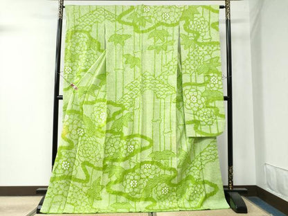 平和屋着物●豪華振袖 総絞り 笹竹吉祥花文 正絹 逸品 CAAW8349yc
