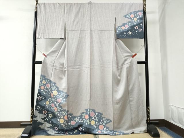 平和屋着物●訪問着 絞り 芝草梅花唐草文 金彩 ロング丈 正絹 逸品 CAAW8371yc