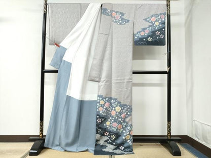 平和屋着物●訪問着 絞り 芝草梅花唐草文 金彩 ロング丈 正絹 逸品 CAAW8371yc