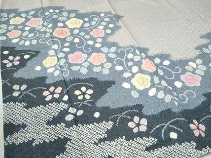 平和屋着物●訪問着 絞り 芝草梅花唐草文 金彩 ロング丈 正絹 逸品 CAAW8371yc