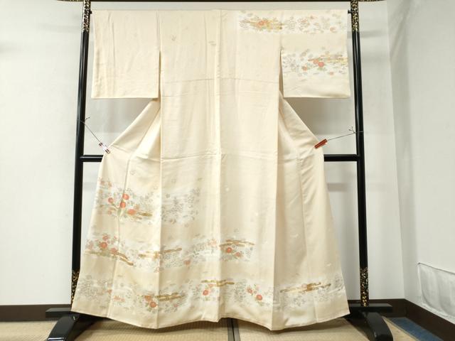 平和屋着物○訪問着駒刺繍 エ霞草花文 暈し染め 金彩