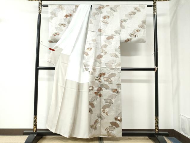 平和屋着物●訪問着 刺繍 扇面吉祥花文 金彩 正絹 逸品 CAAW8390yc