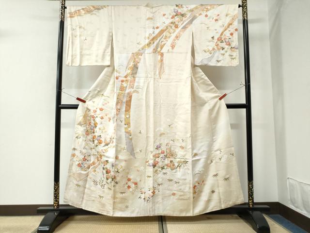 平和屋着物●訪問着 駒刺繍 鬘帯吉祥松竹梅花文 金彩 正絹 逸品 CAAW8400yc
