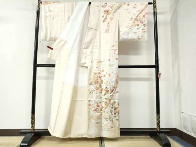 平和屋着物●訪問着 駒刺繍 鬘帯吉祥松竹梅花文 金彩 正絹 逸品 CAAW8400yc