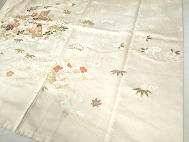 平和屋着物●訪問着 駒刺繍 鬘帯吉祥松竹梅花文 金彩 正絹 逸品 CAAW8400yc
