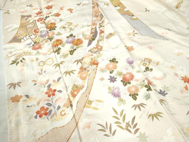 平和屋着物●訪問着 駒刺繍 鬘帯吉祥松竹梅花文 金彩 正絹 逸品 CAAW8400yc