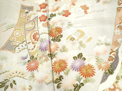 平和屋着物●訪問着 駒刺繍 鬘帯吉祥松竹梅花文 金彩 正絹 逸品 CAAW8400yc