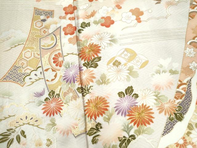 平和屋着物●訪問着 駒刺繍 鬘帯吉祥松竹梅花文 金彩 正絹 逸品 CAAW8400yc