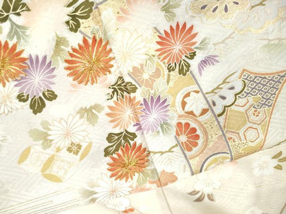 平和屋着物●訪問着 駒刺繍 鬘帯吉祥松竹梅花文 金彩 正絹 逸品 CAAW8400yc