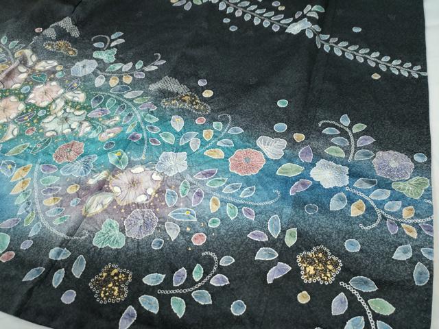 平和屋着物●訪問着 辻が花 絞り 暈し染め 黒地 金彩 正絹 逸品 CAAW8405yc