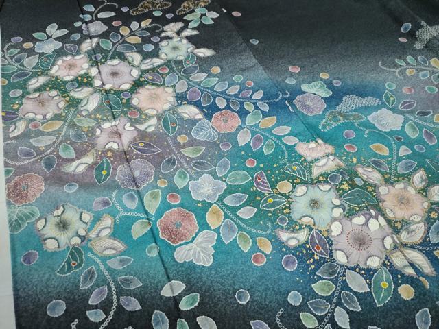 平和屋着物●訪問着 辻が花 絞り 暈し染め 黒地 金彩 正絹 逸品 CAAW8405yc