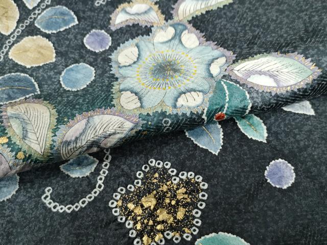 平和屋着物●訪問着 辻が花 絞り 暈し染め 黒地 金彩 正絹 逸品 CAAW8405yc