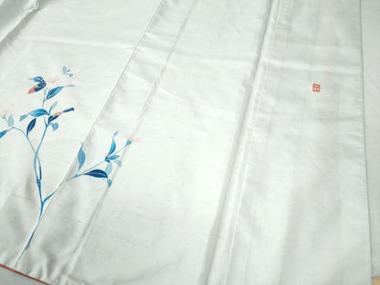 平和屋着物●訪問着 白山紬 友禅 作家物 枝花文 正絹 逸品 CAAW8410yc
