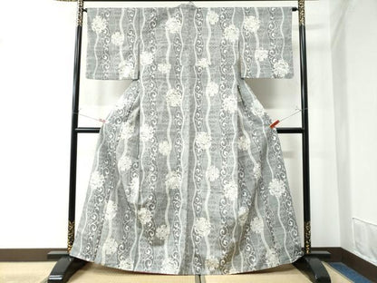 平和屋着物●上質な紬　雪輪更紗花唐草文　正絹　逸品　CAAW8442yc