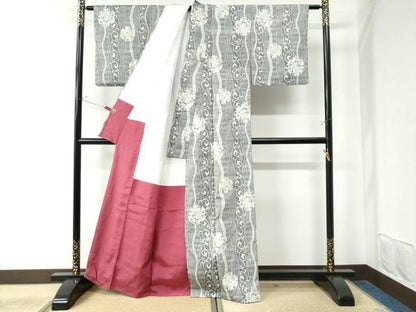 平和屋着物●上質な紬　雪輪更紗花唐草文　正絹　逸品　CAAW8442yc