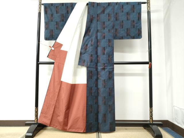 平和屋着物●本場大島紬 7マルキ 市松笹竹文 正絹 逸品 未使用 CAAW8448yc