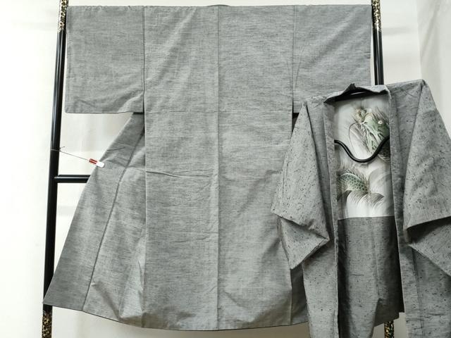 平和屋着物●男性 紬 髭紬羽織セット 色無地 灰青色 正絹 逸品 CAAW8478yc