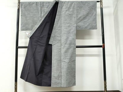 平和屋着物●男性 紬 髭紬羽織セット 色無地 灰青色 正絹 逸品 CAAW8478yc
