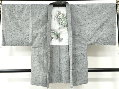 平和屋着物●男性 紬 髭紬羽織セット 色無地 灰青色 正絹 逸品 CAAW8478yc