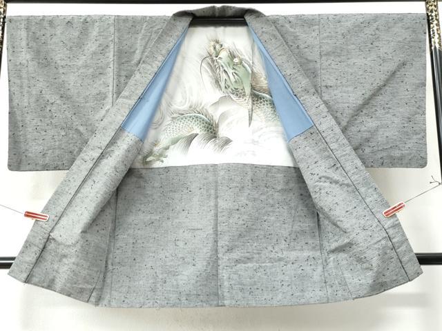 平和屋着物●男性 紬 髭紬羽織セット 色無地 灰青色 正絹 逸品 CAAW8478yc