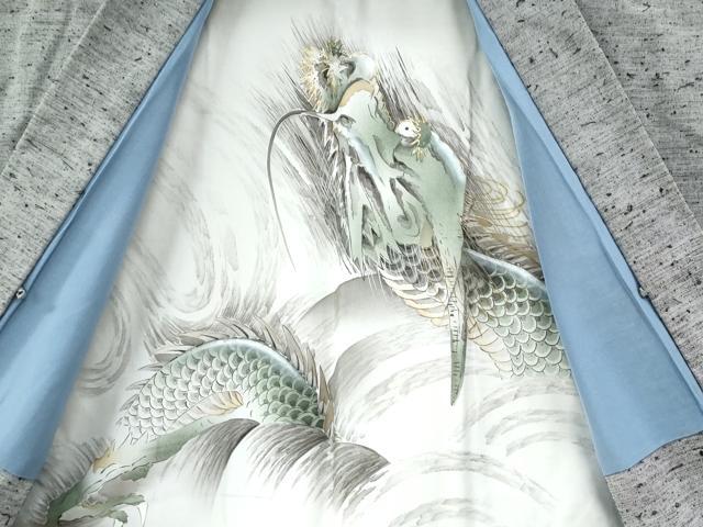平和屋着物●男性 紬 髭紬羽織セット 色無地 灰青色 正絹 逸品 CAAW8478yc