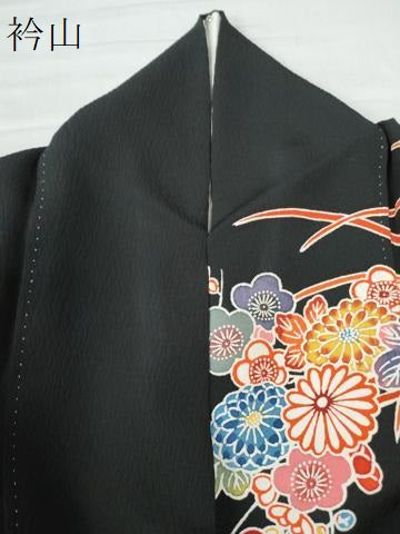 平和屋着物●豪華振袖 型染め 牡丹花車文 黒地 三越扱い 正絹 逸品 CAAW8492yc