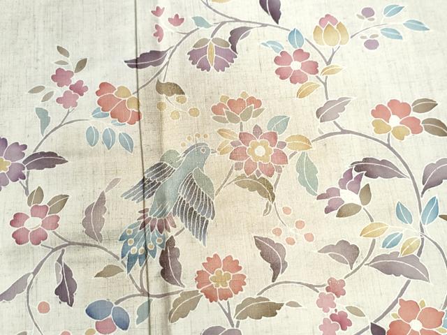 平和屋着物●訪問着　紬地　花鳥文　金彩　正絹　逸品　CAAW8499yc