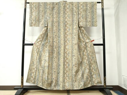平和屋着物●小千谷紬 100亀甲 花唐草文 やまと誂製 正絹 逸品 未使用 CAAW8526yc