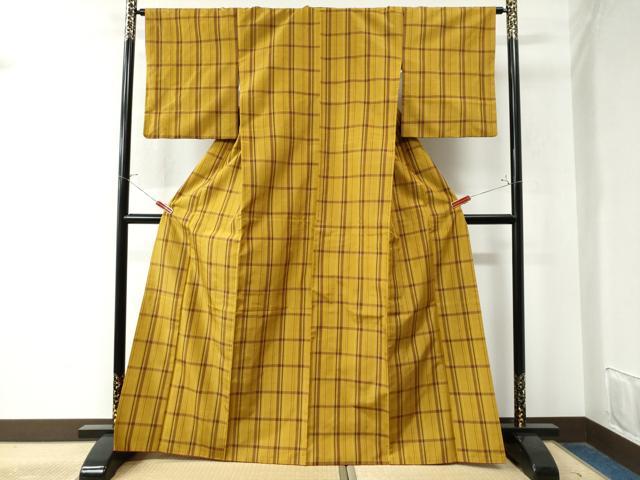 平和屋着物●本場縞大島紬　格子柄　正絹　逸品　CAAW8533yc