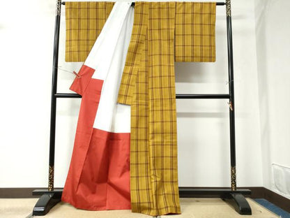 平和屋着物●本場縞大島紬　格子柄　正絹　逸品　CAAW8533yc