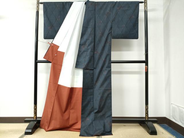 平和屋着物●本場大島紬　7マルキ　菱枝葉文　鈴乃屋扱い　ロング丈　正絹　逸品　CAAW8535yc