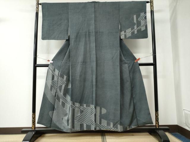 平和屋着物●訪問着 江戸小紋 鮫小紋柄 道長吉祥文 黒地 正絹 逸品 CAAW8536yc