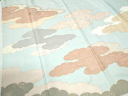 平和屋着物●訪問着 駒刺繍 雲重ね花鳥文 金彩 正絹 逸品 未使用 CAAW8547yc
