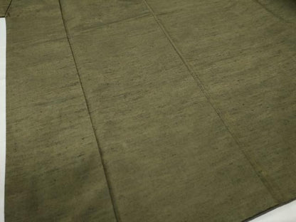 平和屋着物●男性 紬 アンサンブル 色無地 海松色 正絹 逸品 CAAW8574yc