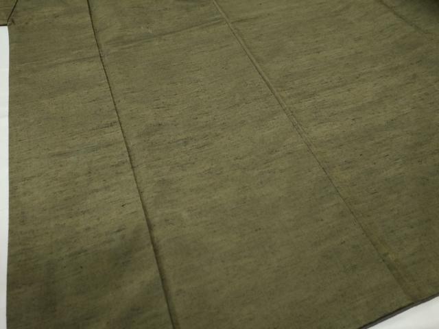 平和屋着物●男性 紬 アンサンブル 色無地 海松色 正絹 逸品 CAAW8574yc