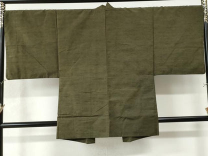 平和屋着物●男性 紬 アンサンブル 色無地 海松色 正絹 逸品 CAAW8574yc
