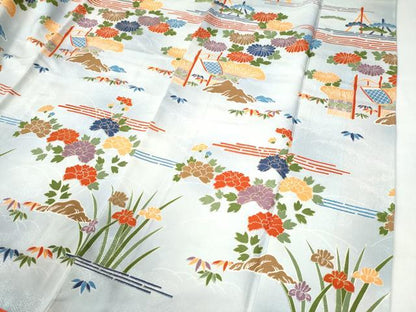 平和屋着物●訪問着　刺繍　霞風景草花文　暈し染め　正絹　逸品　CAAW8589yc