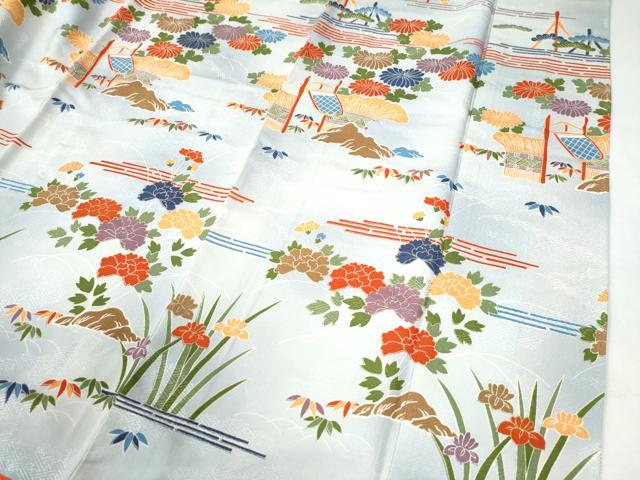 平和屋着物●訪問着　刺繍　霞風景草花文　暈し染め　正絹　逸品　CAAW8589yc