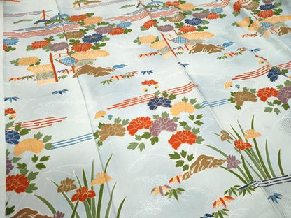 平和屋着物●訪問着　刺繍　霞風景草花文　暈し染め　正絹　逸品　CAAW8589yc