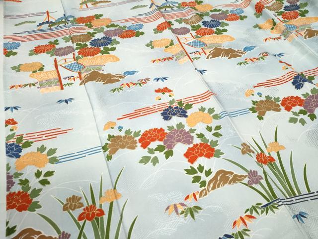 平和屋着物●訪問着　刺繍　霞風景草花文　暈し染め　正絹　逸品　CAAW8589yc