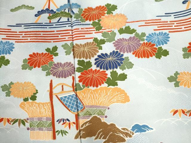 平和屋着物●訪問着　刺繍　霞風景草花文　暈し染め　正絹　逸品　CAAW8589yc