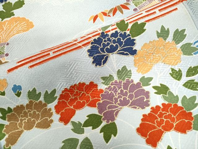 平和屋着物●訪問着　刺繍　霞風景草花文　暈し染め　正絹　逸品　CAAW8589yc