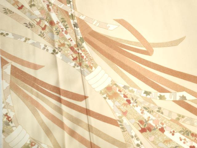 平和屋着物●訪問着 束ね熨斗飛鶴吉祥花文 金彩 正絹 逸品 CAAW8590yc