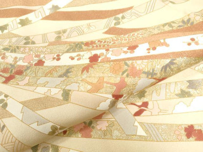 平和屋着物●訪問着 束ね熨斗飛鶴吉祥花文 金彩 正絹 逸品 CAAW8590yc