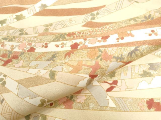 平和屋着物●訪問着 束ね熨斗飛鶴吉祥花文 金彩 正絹 逸品 CAAW8590yc