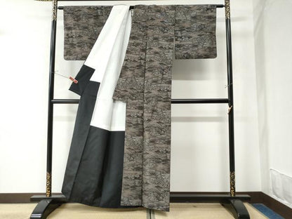 平和屋着物●上質な紬　遠山樹林風景文　正絹　逸品　CAAW8603yc