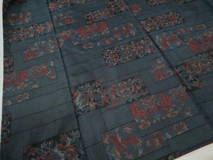 平和屋着物●上質な紬　短冊重ね花唐草文　正絹　逸品　未使用　CAAW8613yc